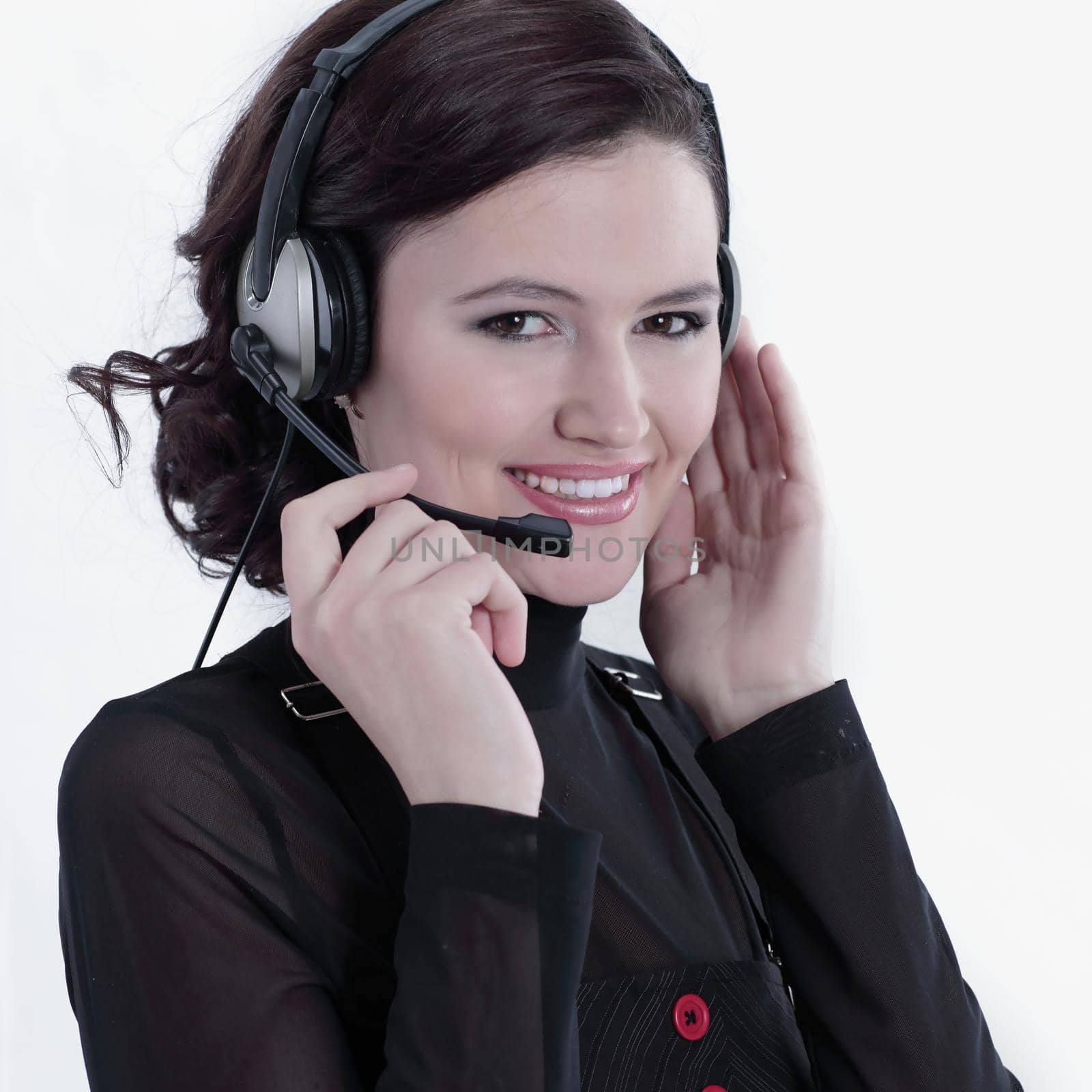 closeup.portrait of an employee call center.isolated on white.photo with copy space