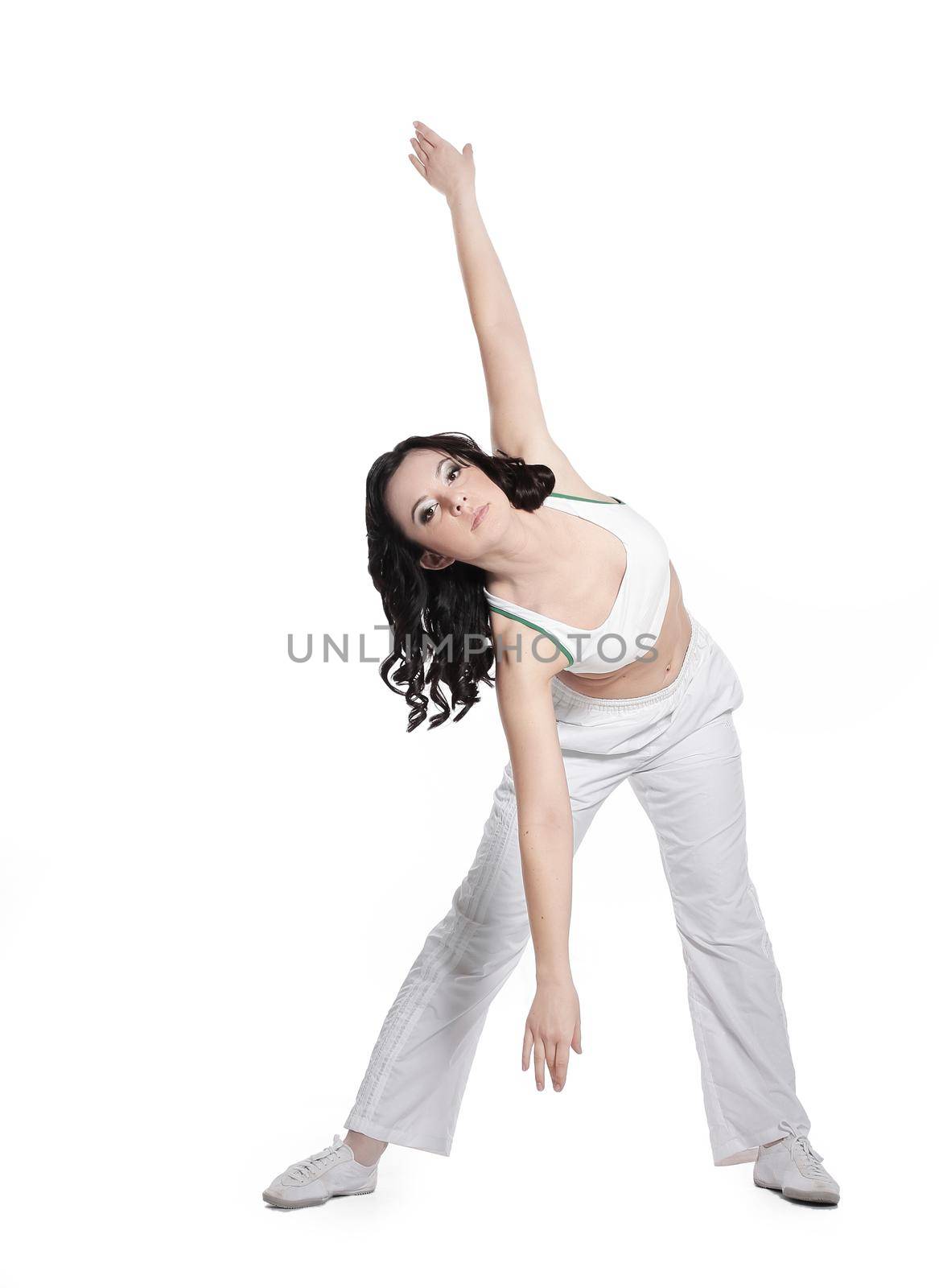 fitness woman performs an exercise.isolated on white.