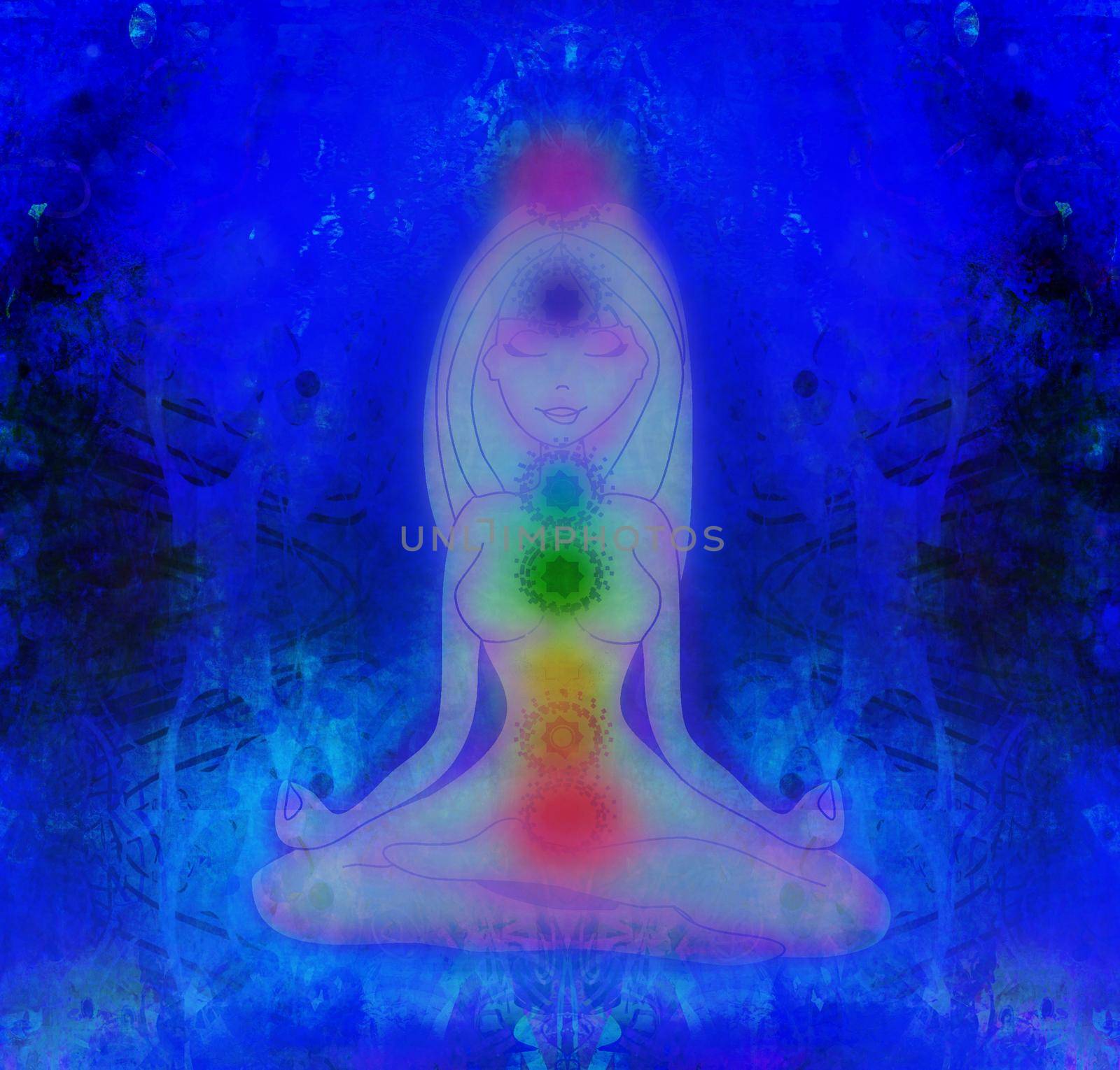Human energy body, aura, chakras in meditation by JackyBrown