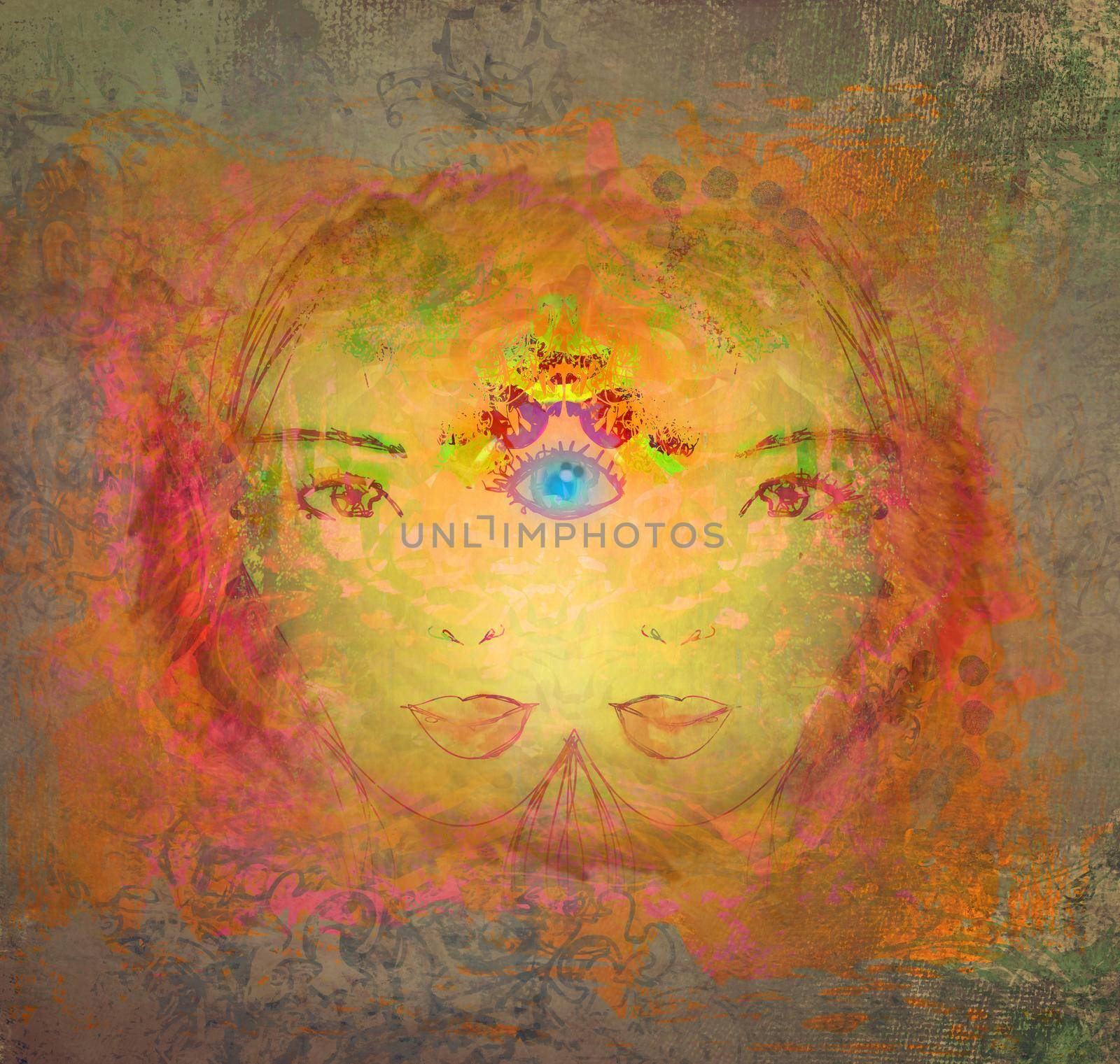 Woman with third eye, psychic supernatural senses