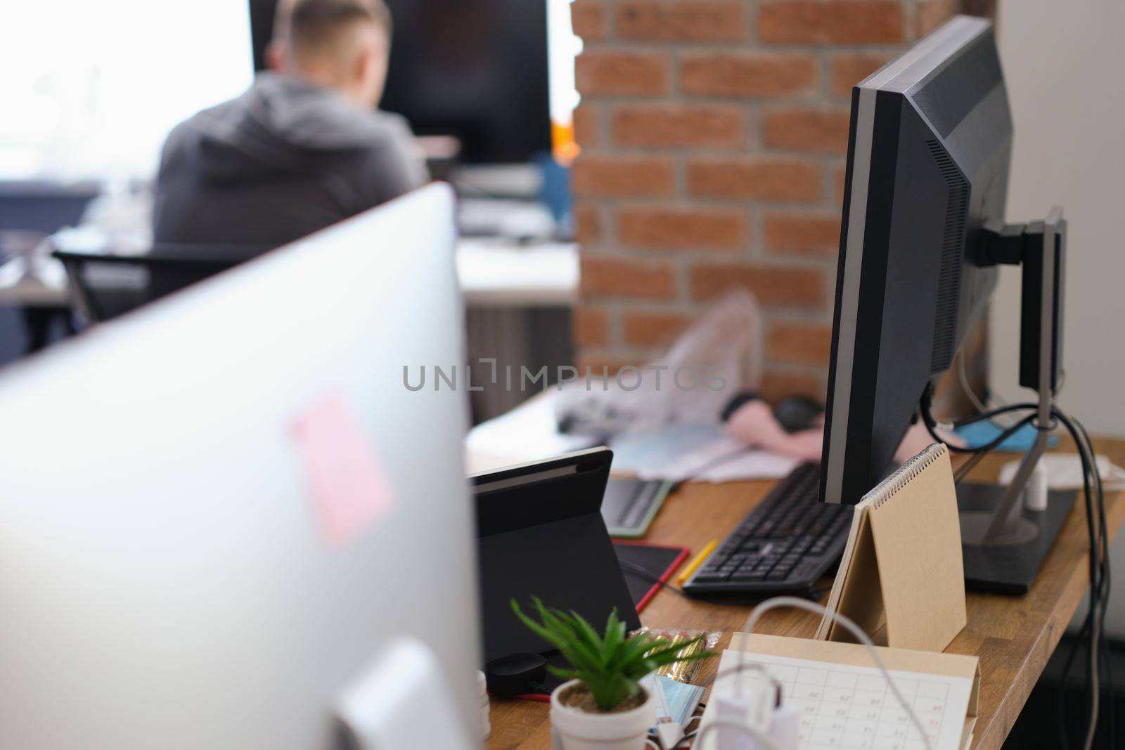 Modern workplace of office workers with a computer, close-up. Administrative division of the enterprise, management