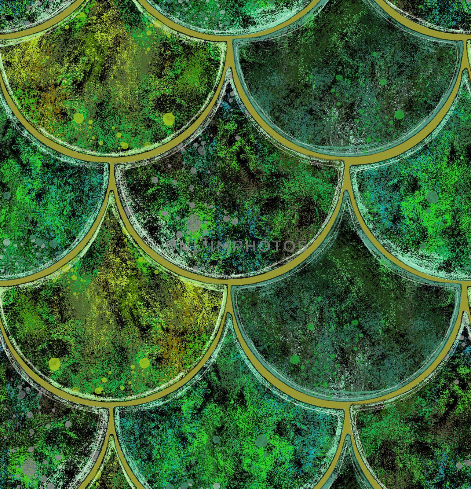 Seamless pattern. Green ceramic tiles. Picturesque texture. Fish scale pattern.
