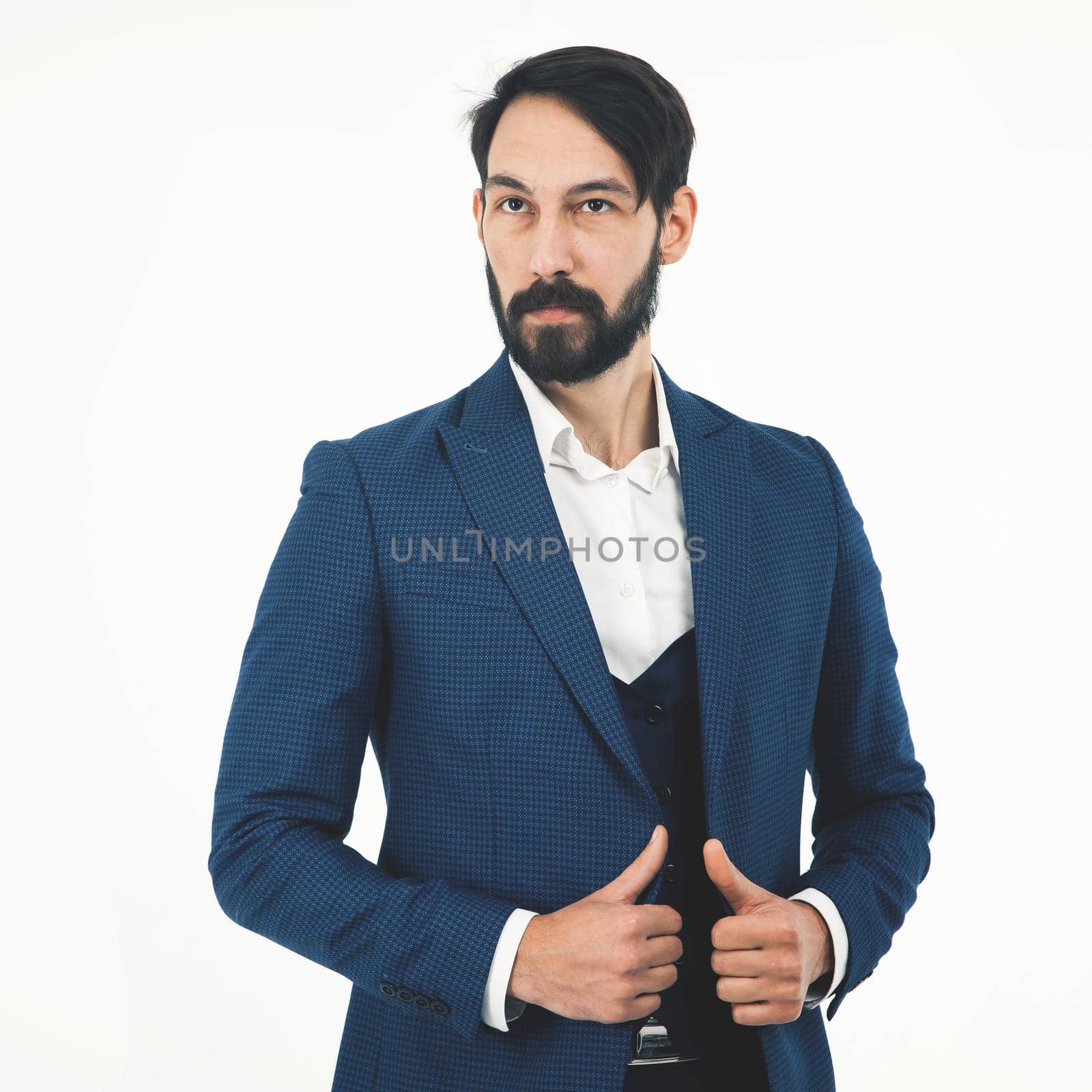 confident businessman in a business suit.the photo has a empty space for your text