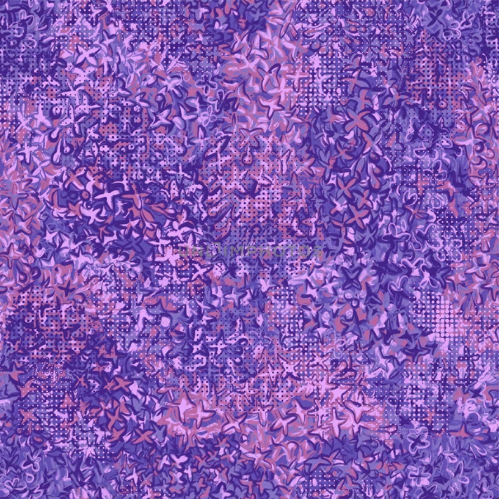 Seamless pattern. Lilac flowers in purple pink tones. In the style of modern abstract painting on canvas.