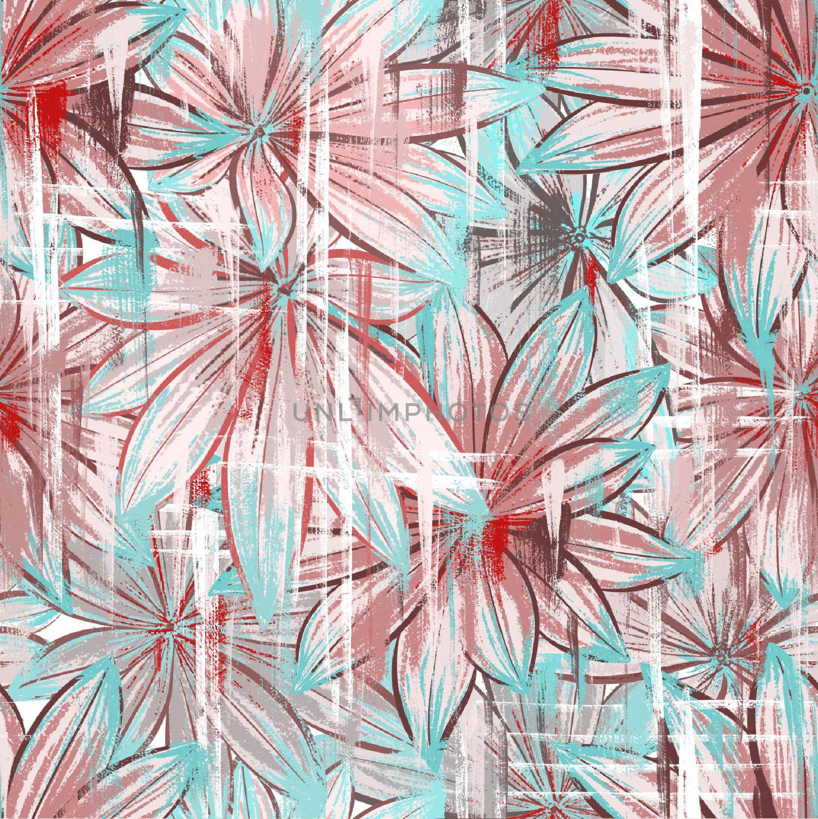 Seamless pattern. Large leaves in light pink and blue tones. by Manka