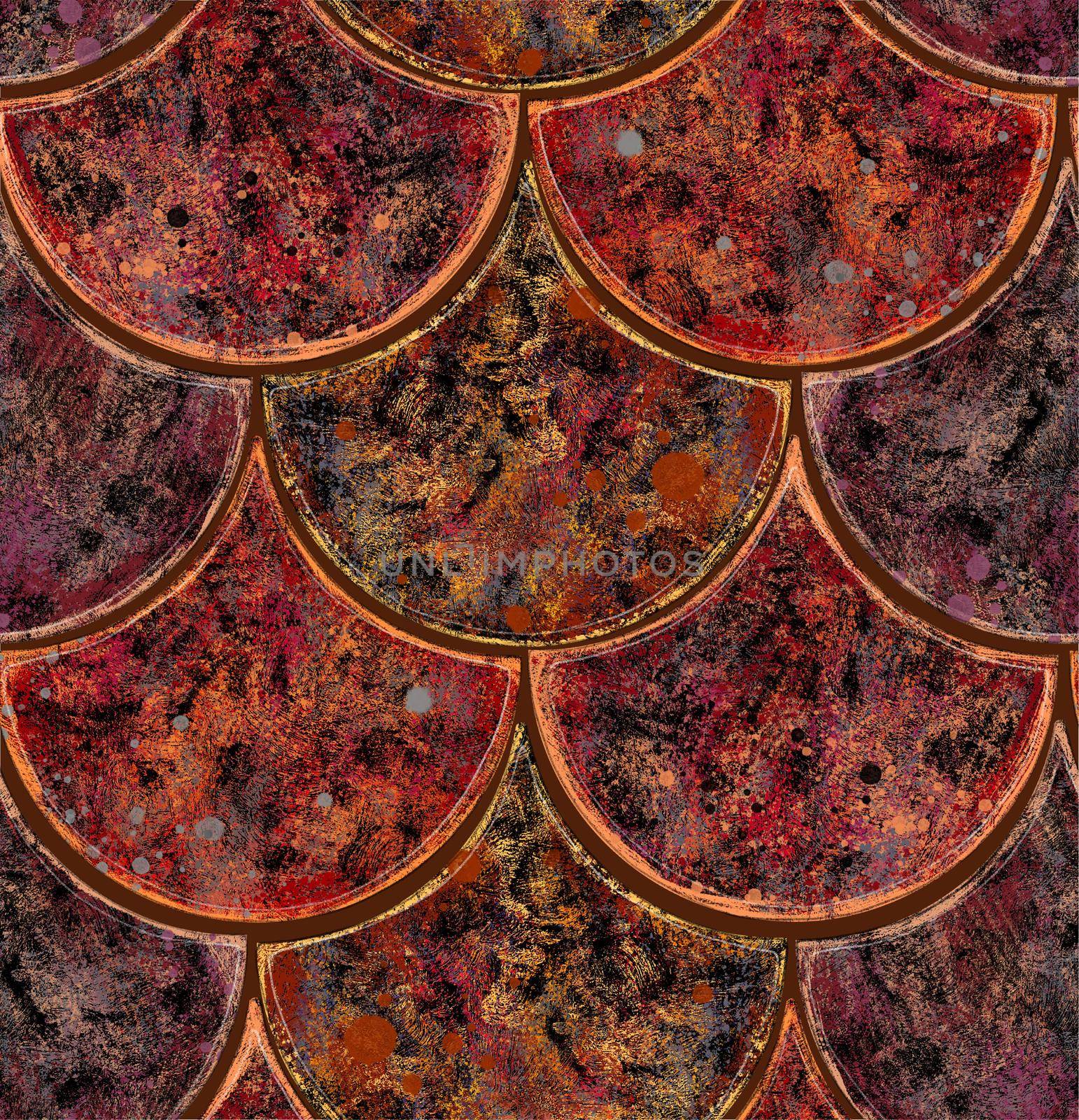 Seamless pattern. Red ceramic tile. Picturesque texture. Fish scale pattern.