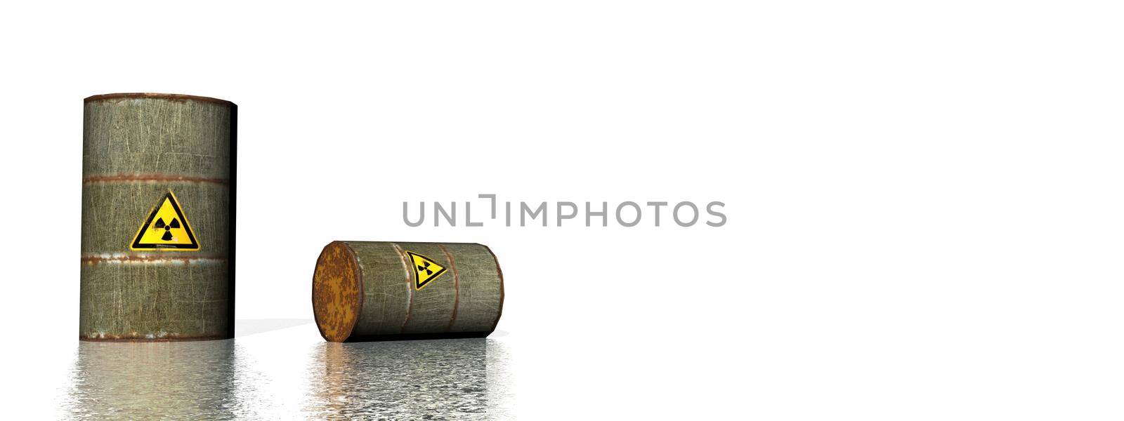 Two grey metallic toxic logo barrels - 3D render by Elenaphotos21