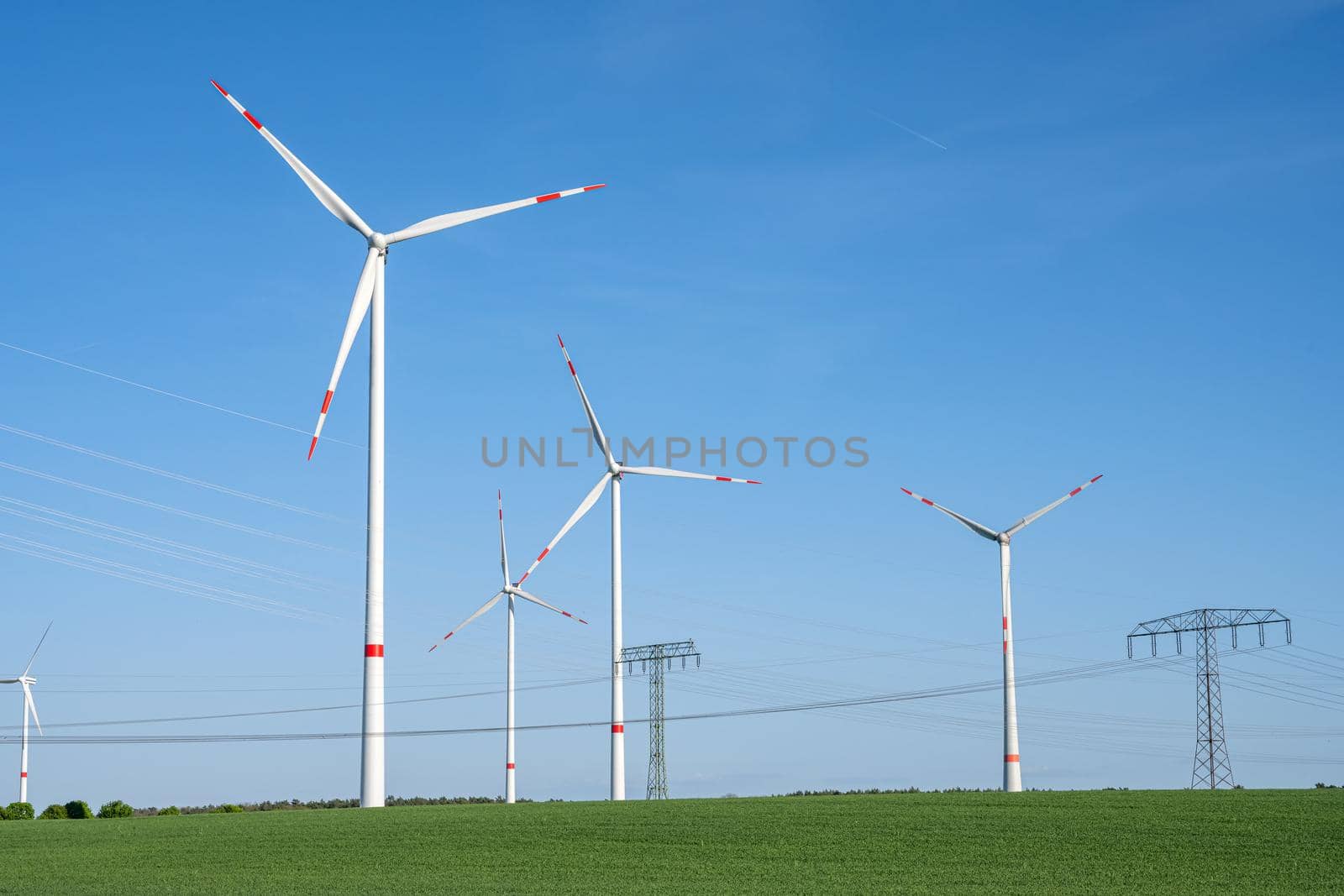 Wind turbines and power lines seen in Germany