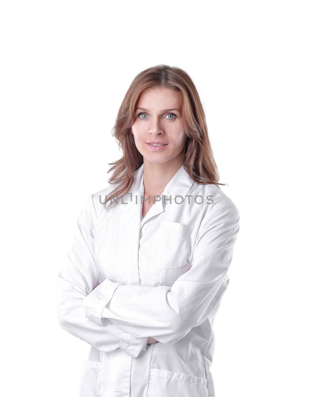 portrait of young woman doctor isolated on white.photo with copy space