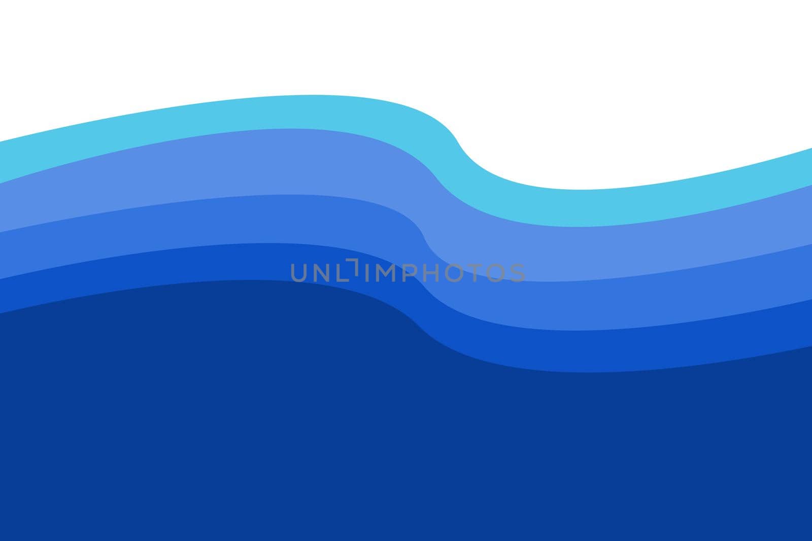Waves on white background in five colours of blue, format jpeg.