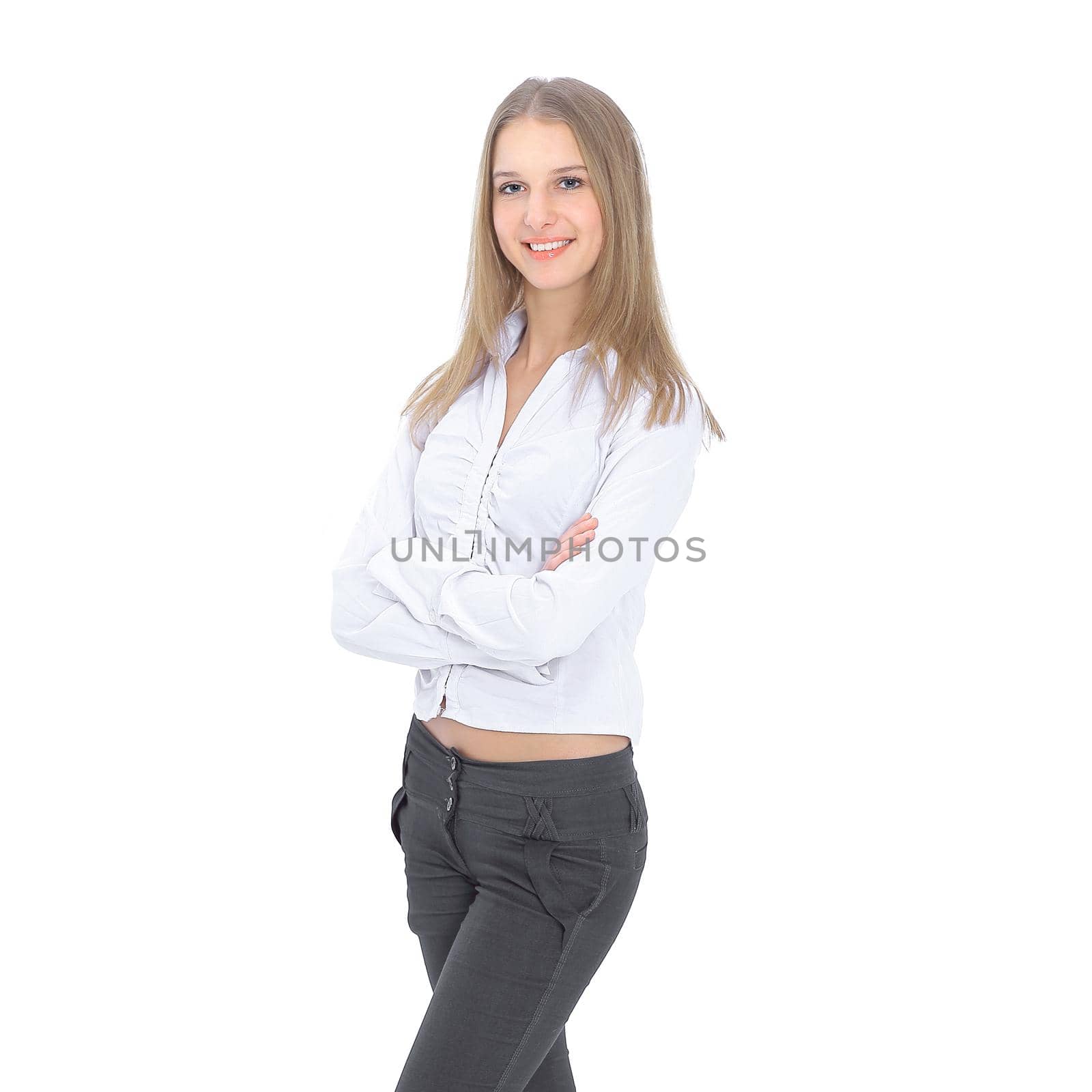 portrait of a modern young woman .isolated on white background