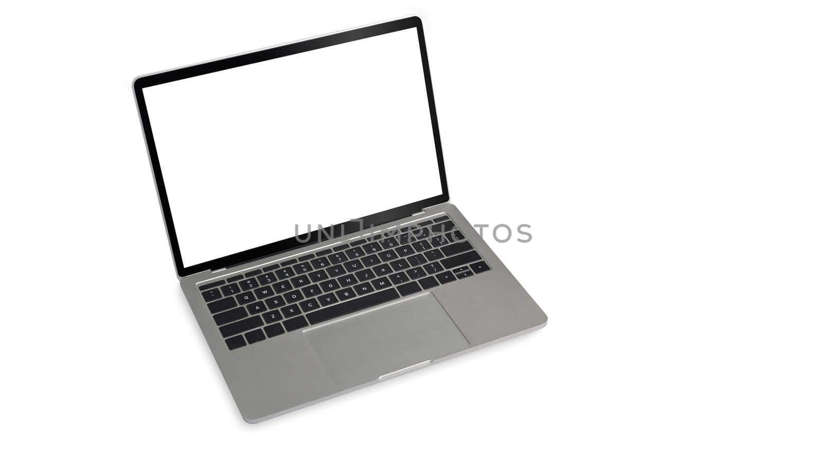 Mockup computer laptop with blank screen isolated on white background. Empty display for graphic display montage.