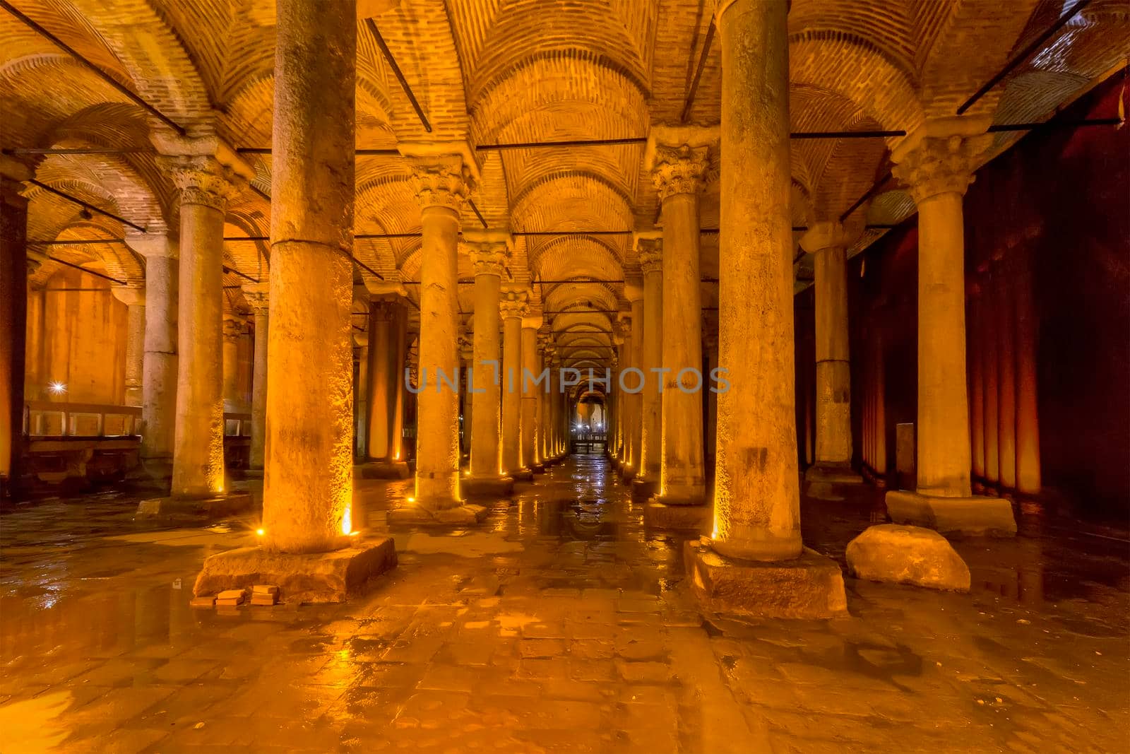Istanbul, Turkey - March 24, 2018. Underground Basilica Cistern (Yerebatan Sarnici), one of the largest ancient cisterns that lie beneath the city Istanbul, was built in the 6th century 