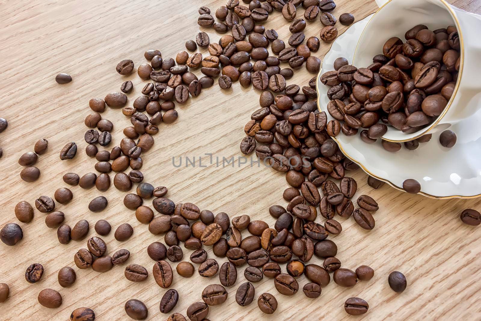 Coffee beans shaped heart and cup with coffee beans, concept, love 