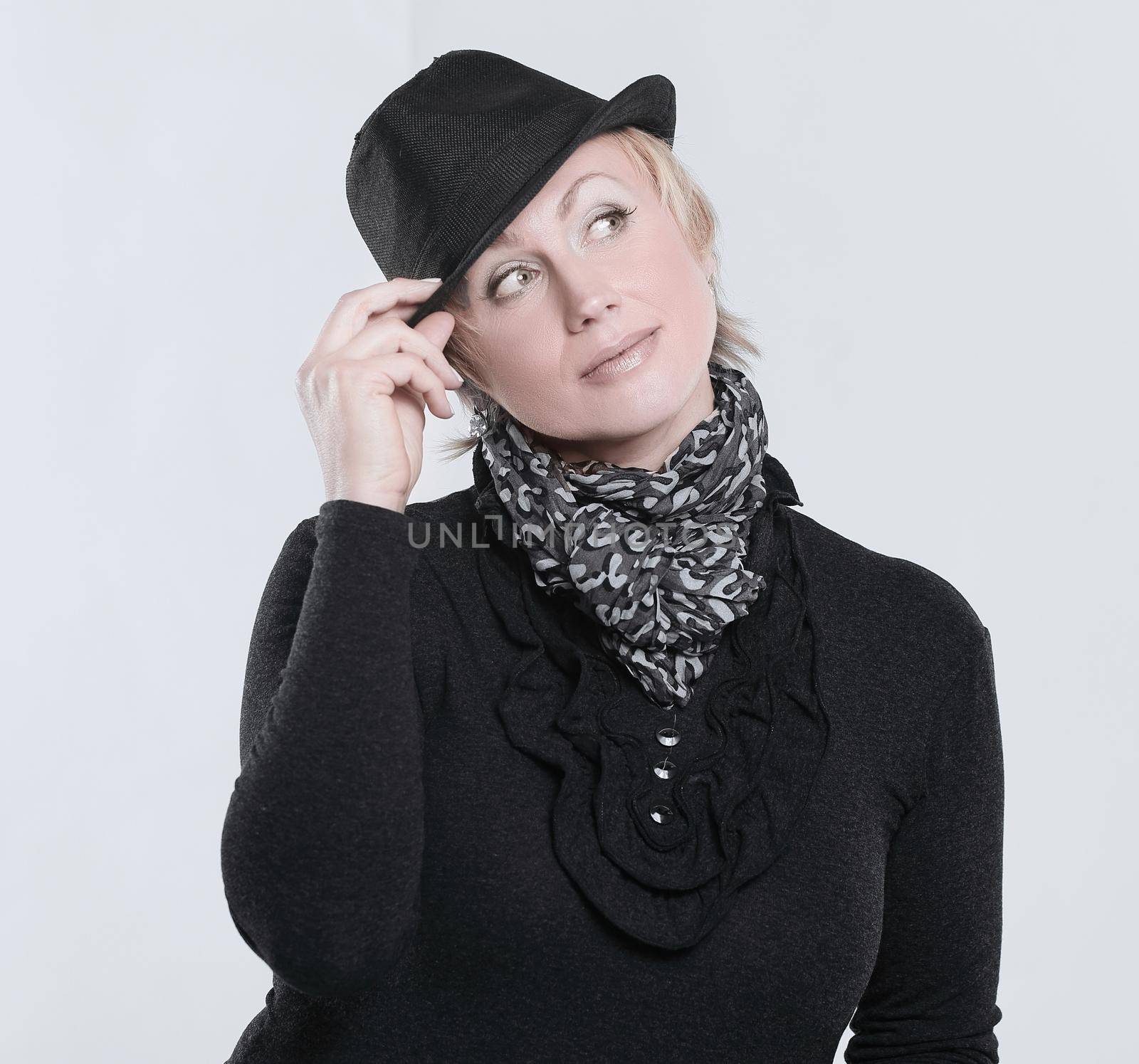 glamorous woman in hat.isolated on a white background.photo with copy space
