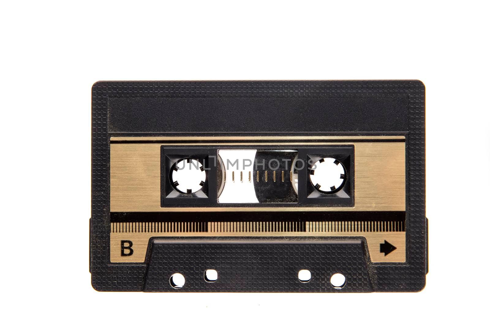 vintage cassette tape isolated white background. Top view