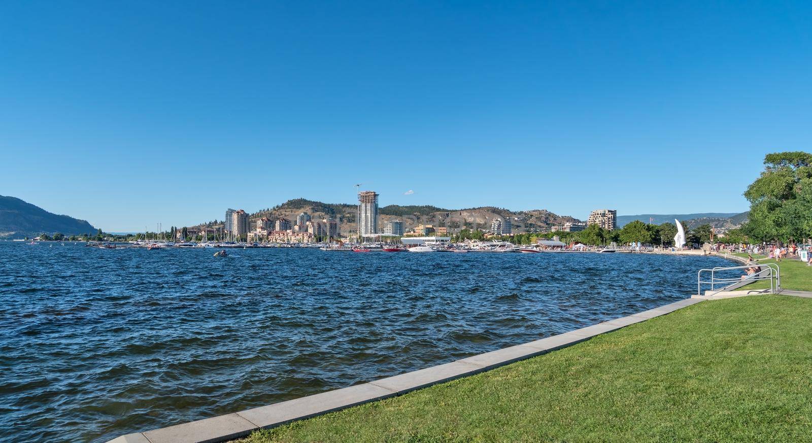 Waterfront walkway through the park in downtown of Kelowna.