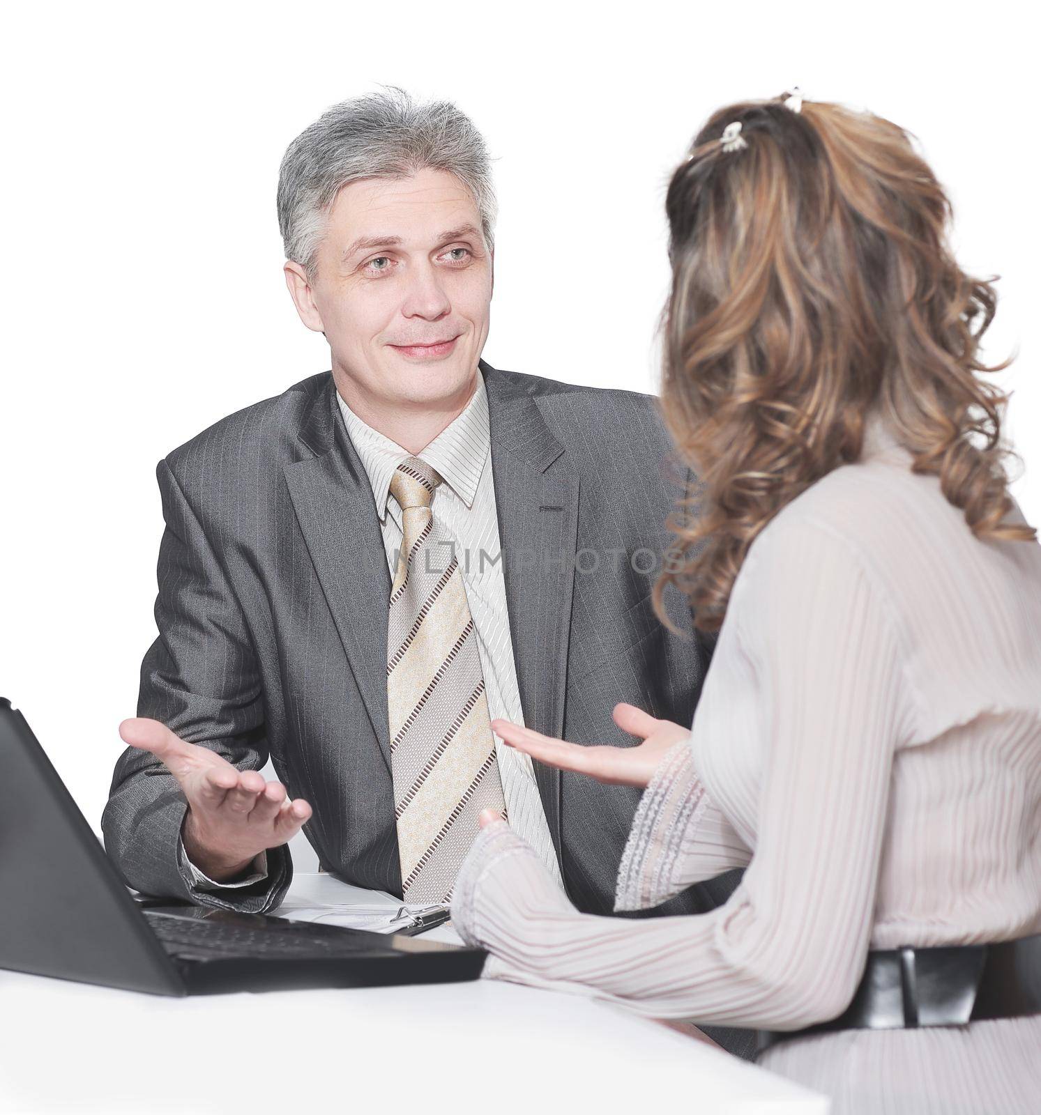 business colleagues discussing problems, at their work Desk.photo with copy space.