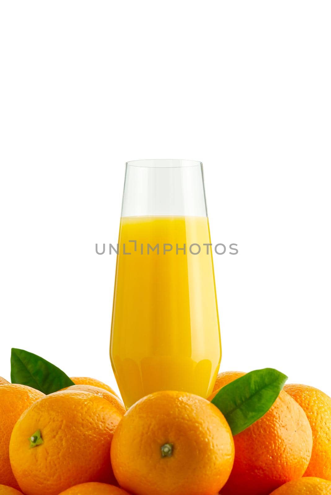 Fresh orange juice in glass or bottle with fruits, isolated on white. Advertising concept. packing design, stock photo