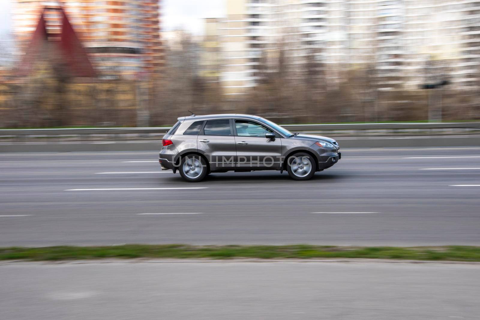 Ukraine, Kyiv - 6 April 2021: Silver Acura RDX car moving on the street. Editorial