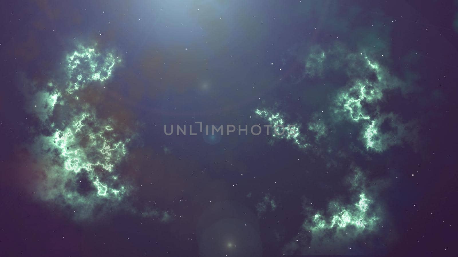 Illustration of glowing flicker nebula and stars by Chudakov