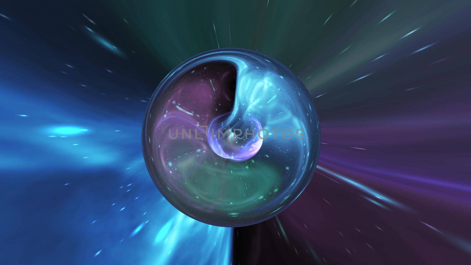 Illustration galaxy ball abstract background. Blue and violet galaxy ball on colored background