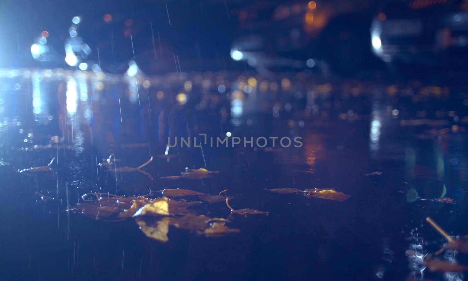 Autumn rain in the night city by Chudakov