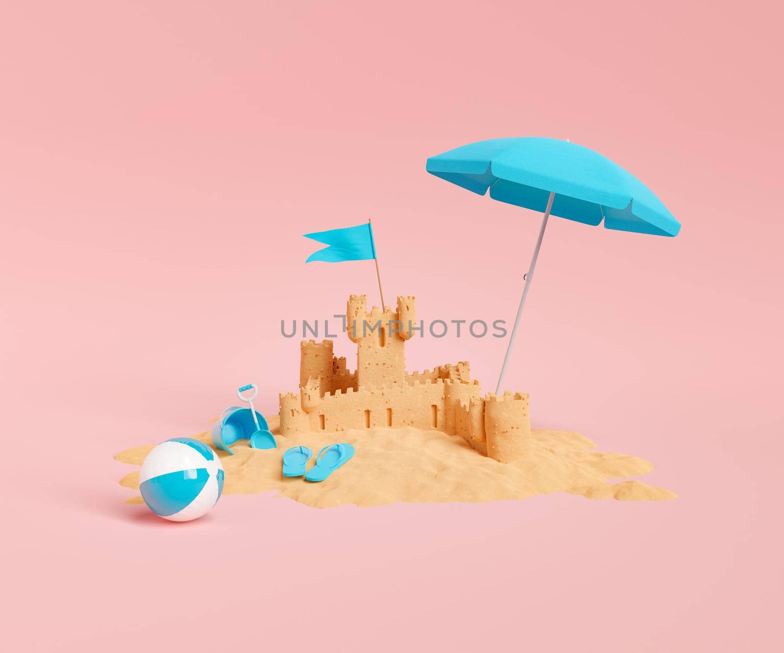 sand castle on red studio background by asolano