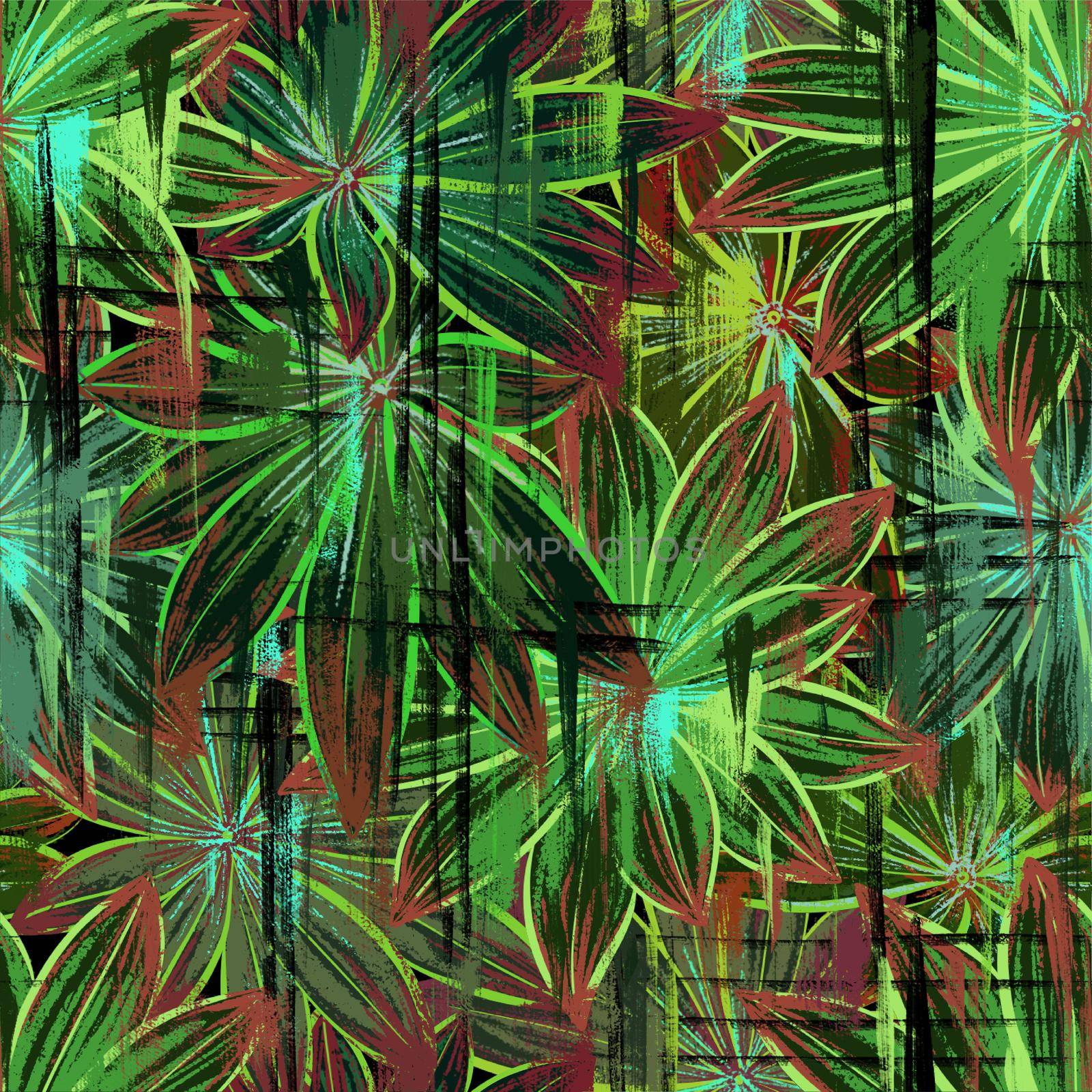 Seamless pattern. Large leaves in green tons. Pattern for modern wallpaper, fabric, carpets.