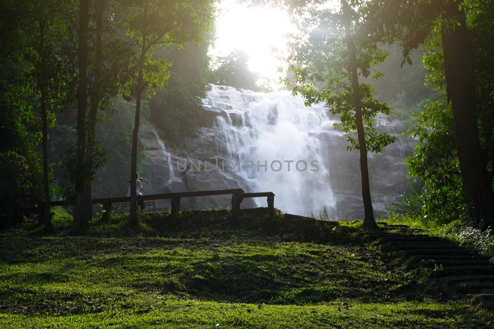 Wachirathan Waterfall at Doi Inthanon National Park, Chiang Mai Province, Thailand.  A famous waterfall in a tropical rainforest on Doi Inthanon, Thailand.