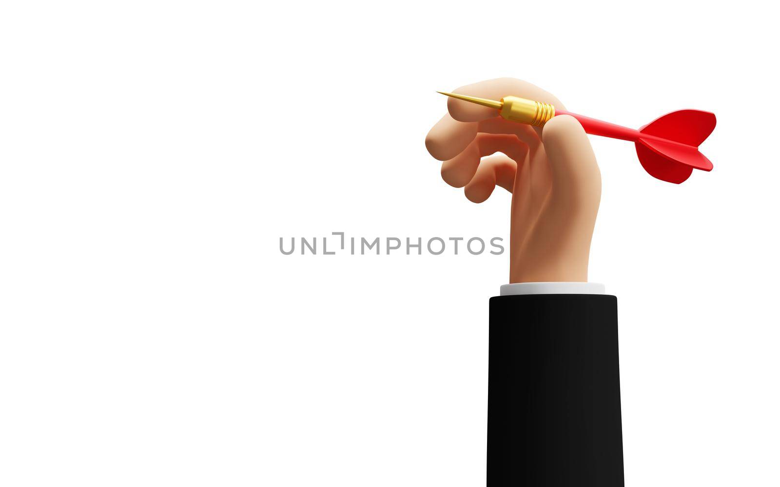 Business hand holding dart isolated on white background 3D render by Myimagine
