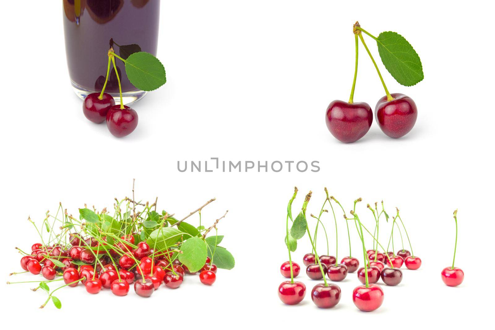 Collage of Cherry isolated on a white background with clipping path