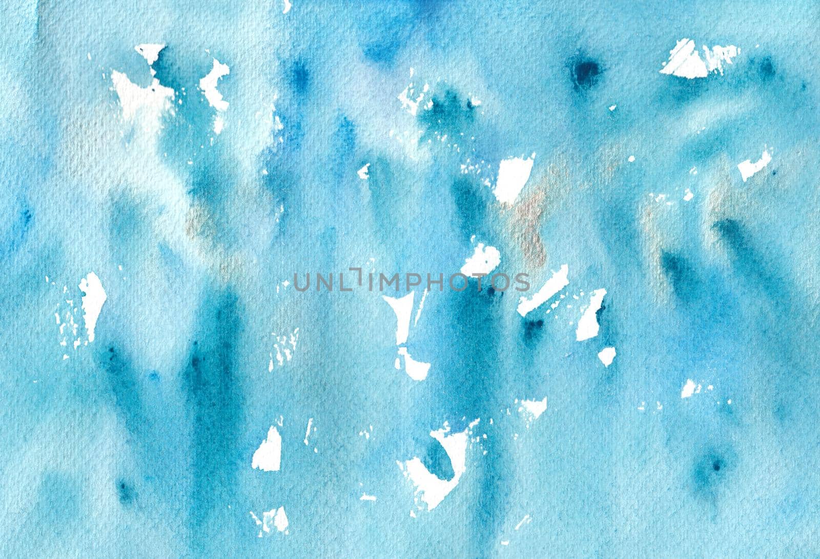 Abstract blue watercolor background with silver spots. Watercolor painting.