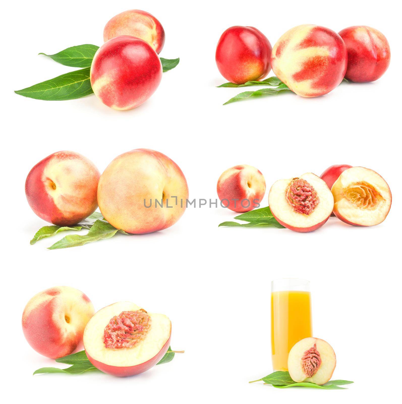 Collection of juicy ripe peaches isolated on a white background with clipping path by Proff