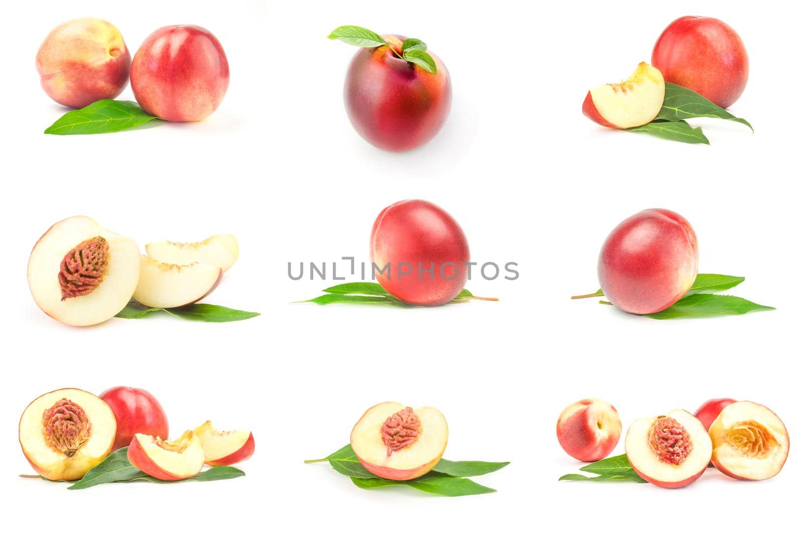 Group of isolated peaches on a white background cutout by Proff