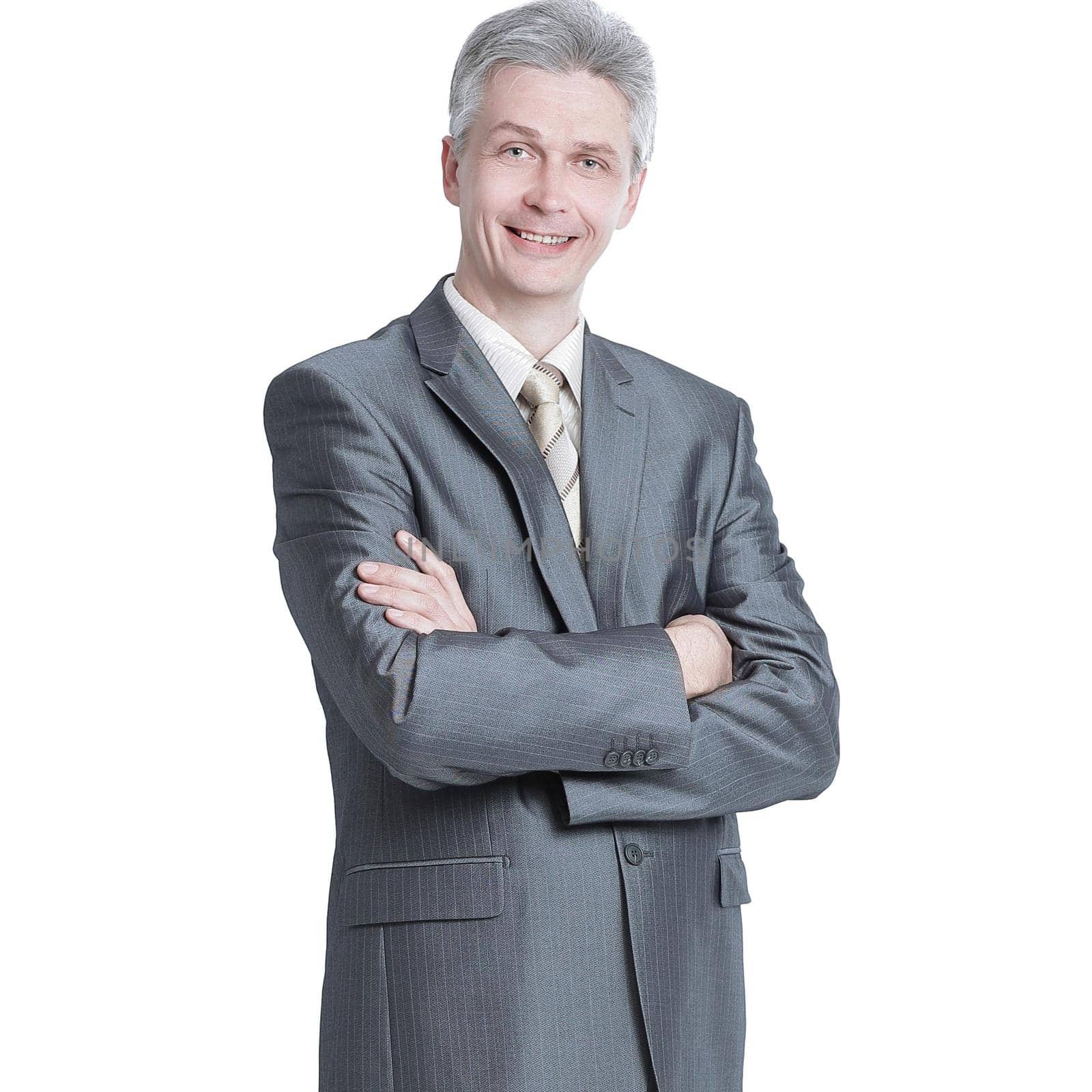 in full growth. successful modern businessman .isolated on a white background.