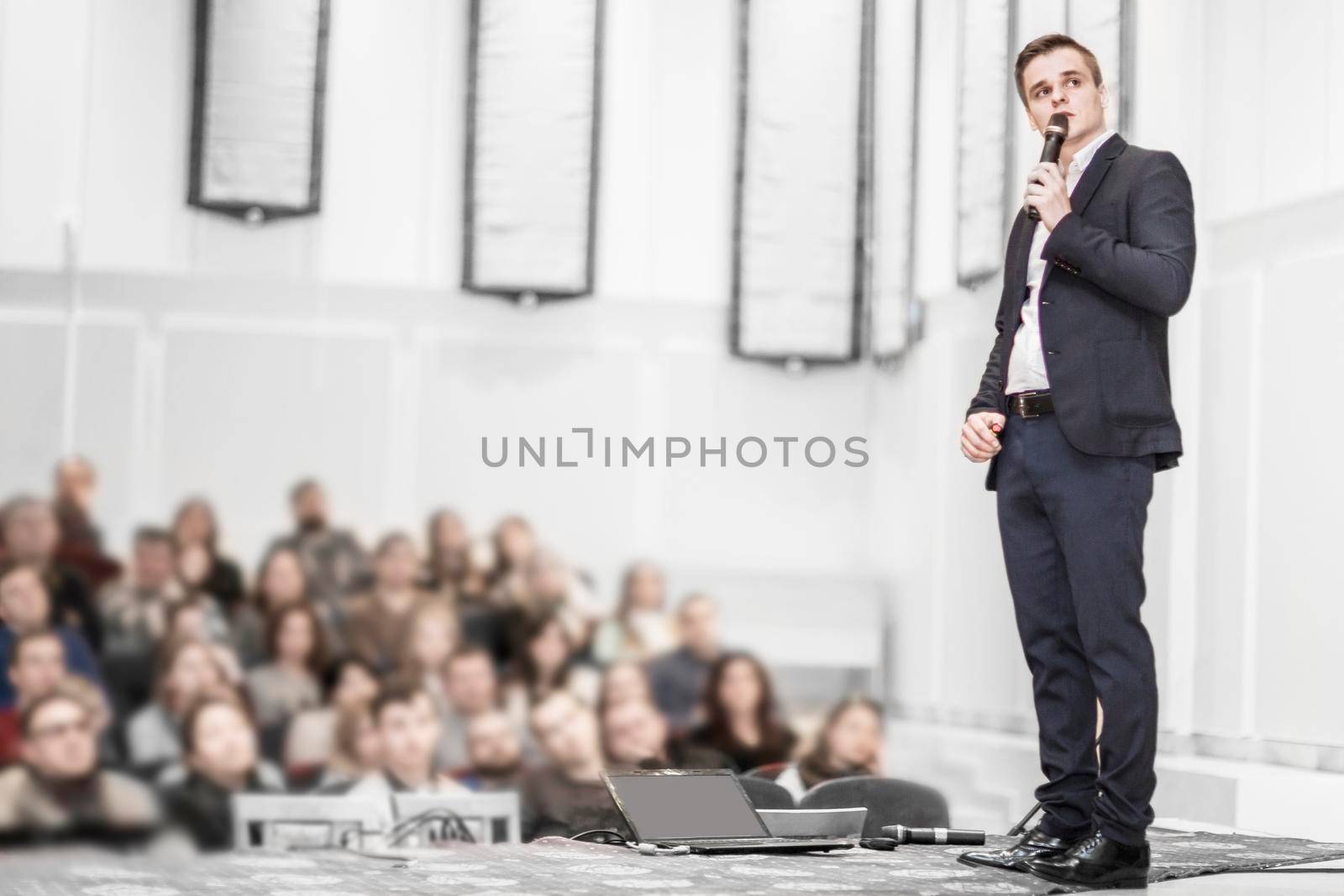 speaker at business conferences.business training and education.the photo has a blank for the text.