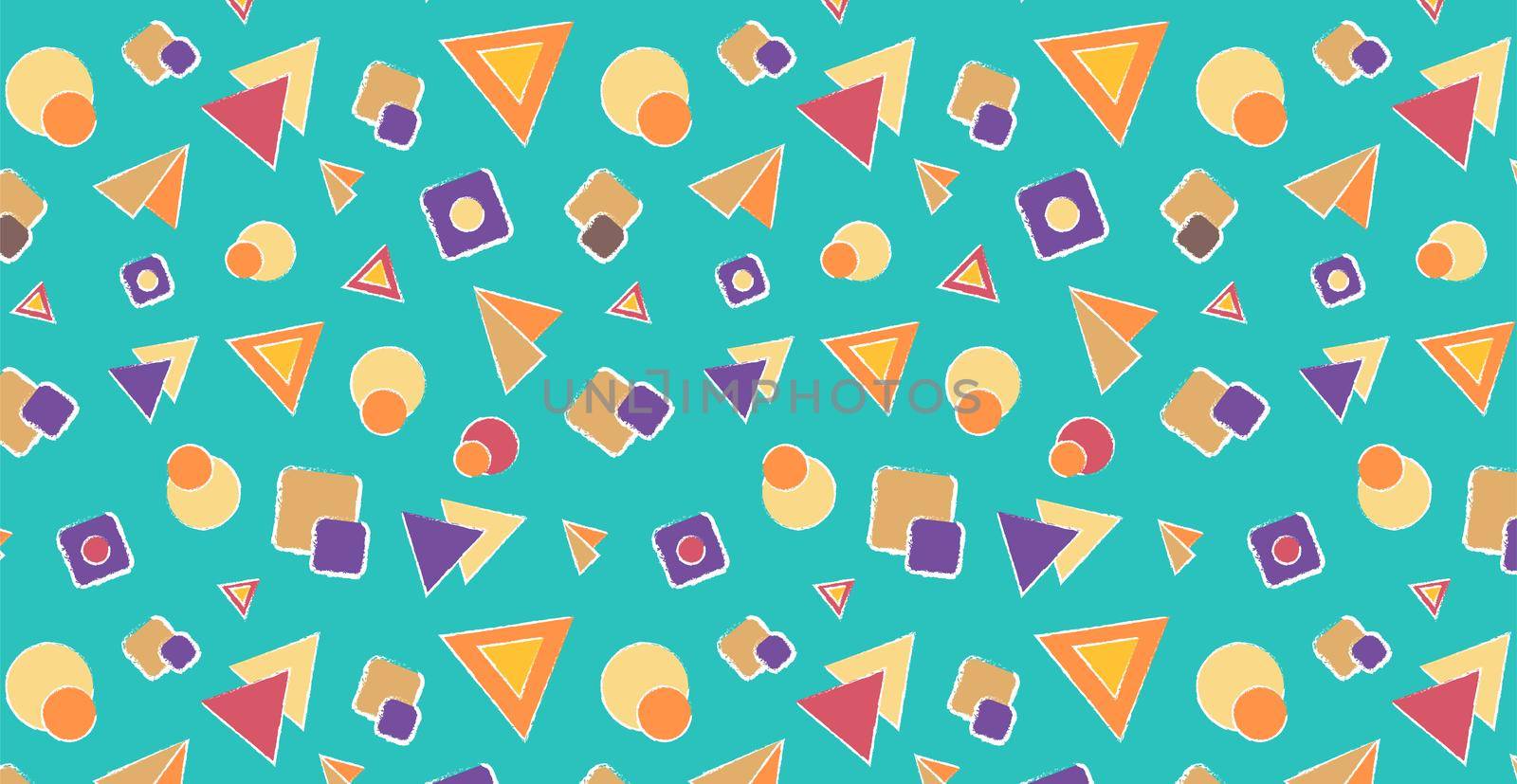 Abstract geometric pattern for children's themes. Bright multi-colored geometric shapes. Ideal for baby wallpapers, wrapping paper, napkins.