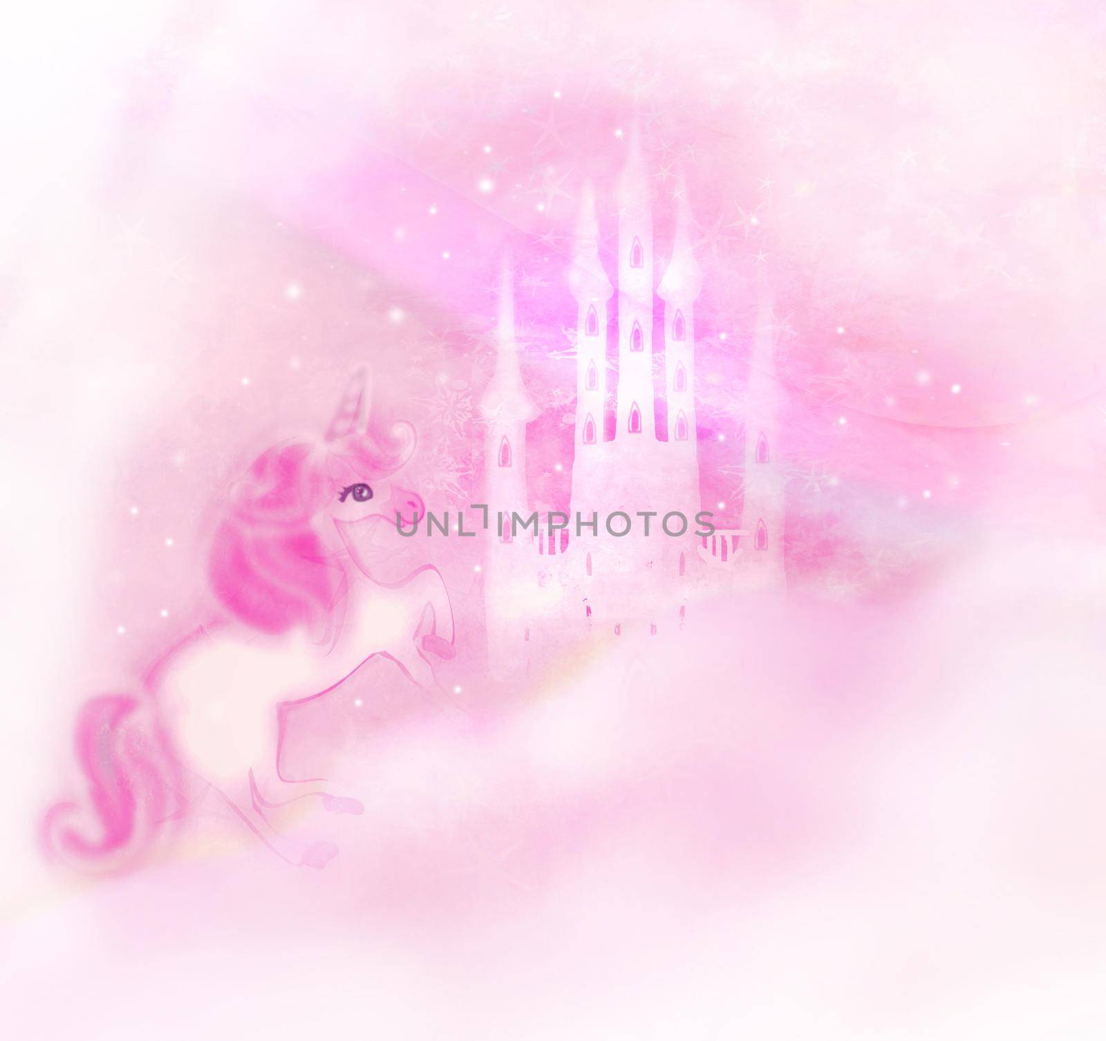 Castle in the clouds and Cute unicorn by JackyBrown
