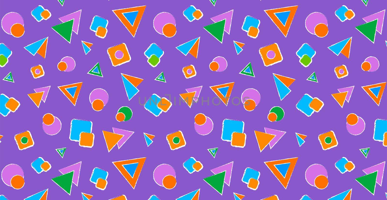 Abstract geometric pattern for children's themes. Bright multi-colored geometric shapes. Ideal for baby wallpapers, wrapping paper, napkins.