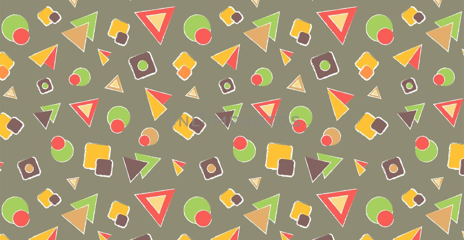 Abstract geometric pattern for children's themes. Bright multi-colored geometric shapes. Ideal for baby wallpapers, wrapping paper, napkins.