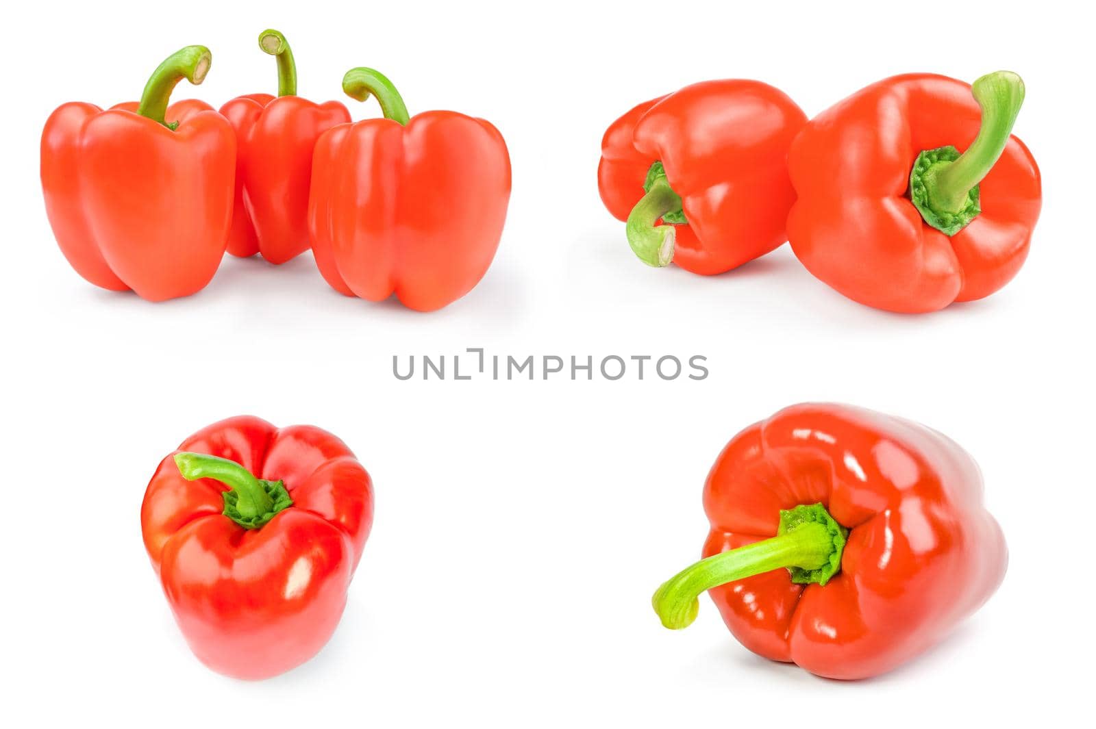 Set of red bell peppers isolated on white