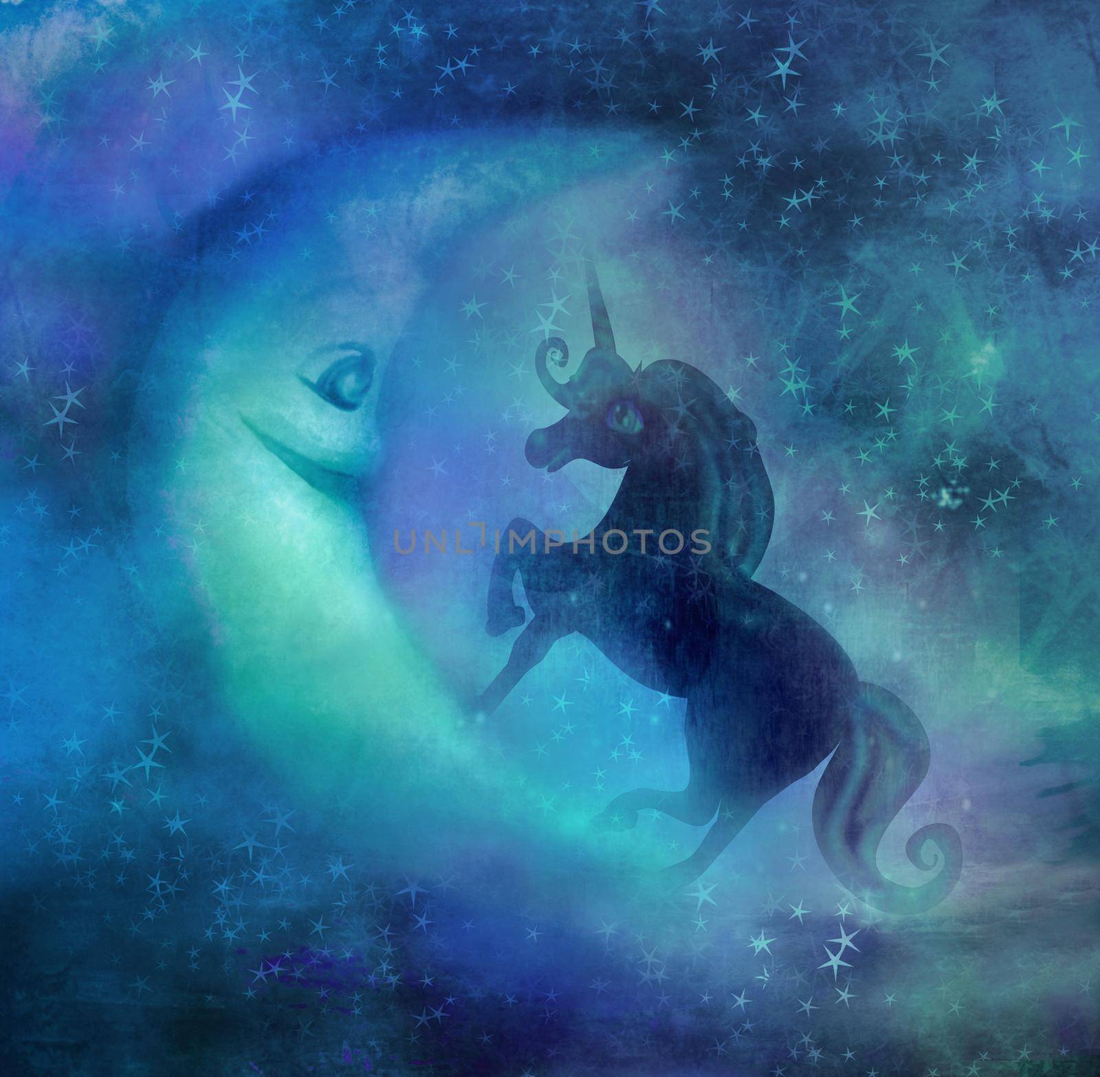 cute magic unicorn and moon by JackyBrown