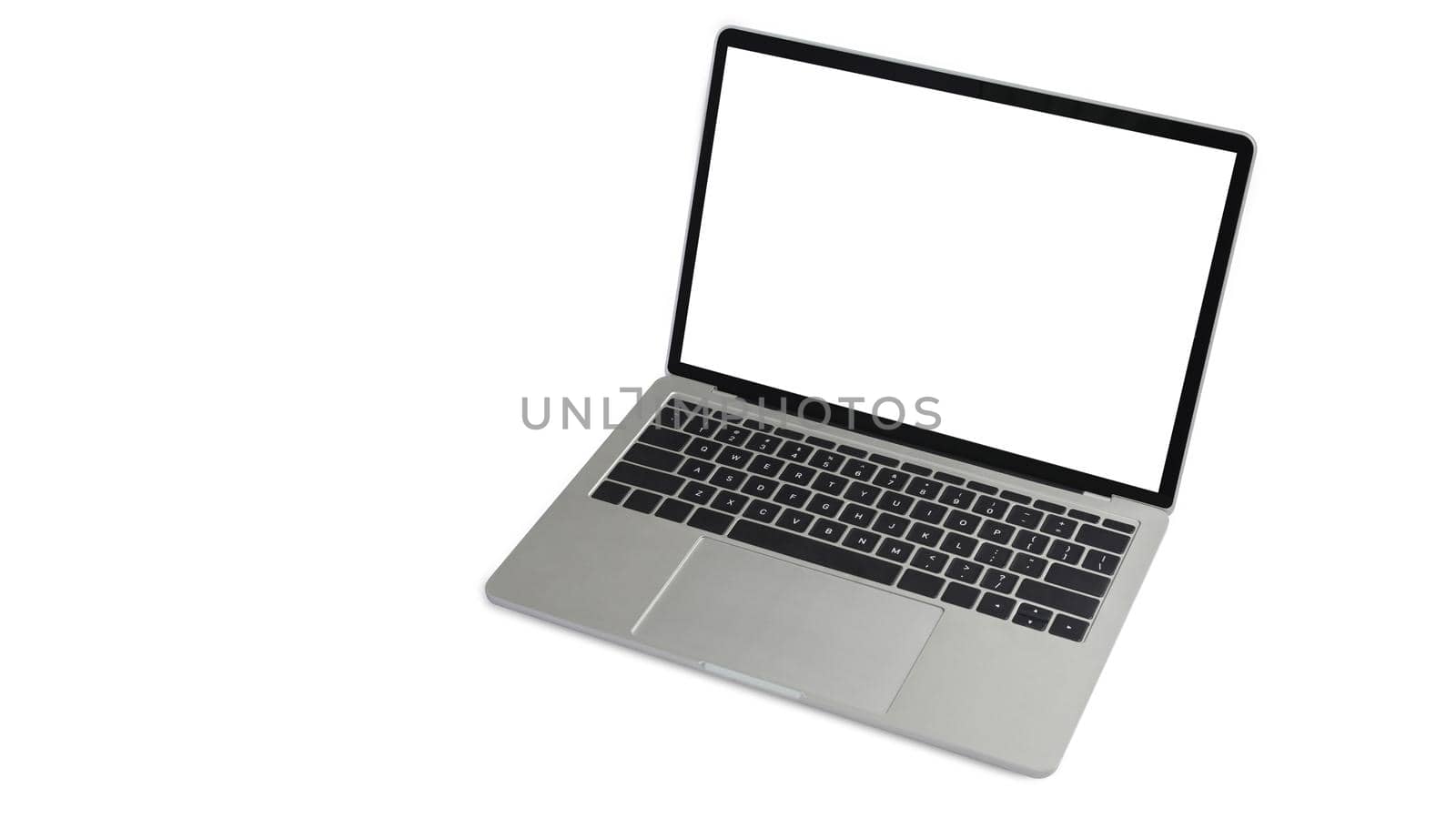Computer laptop with blank screen isolated on white background. Empty display ready for your webpage or design.