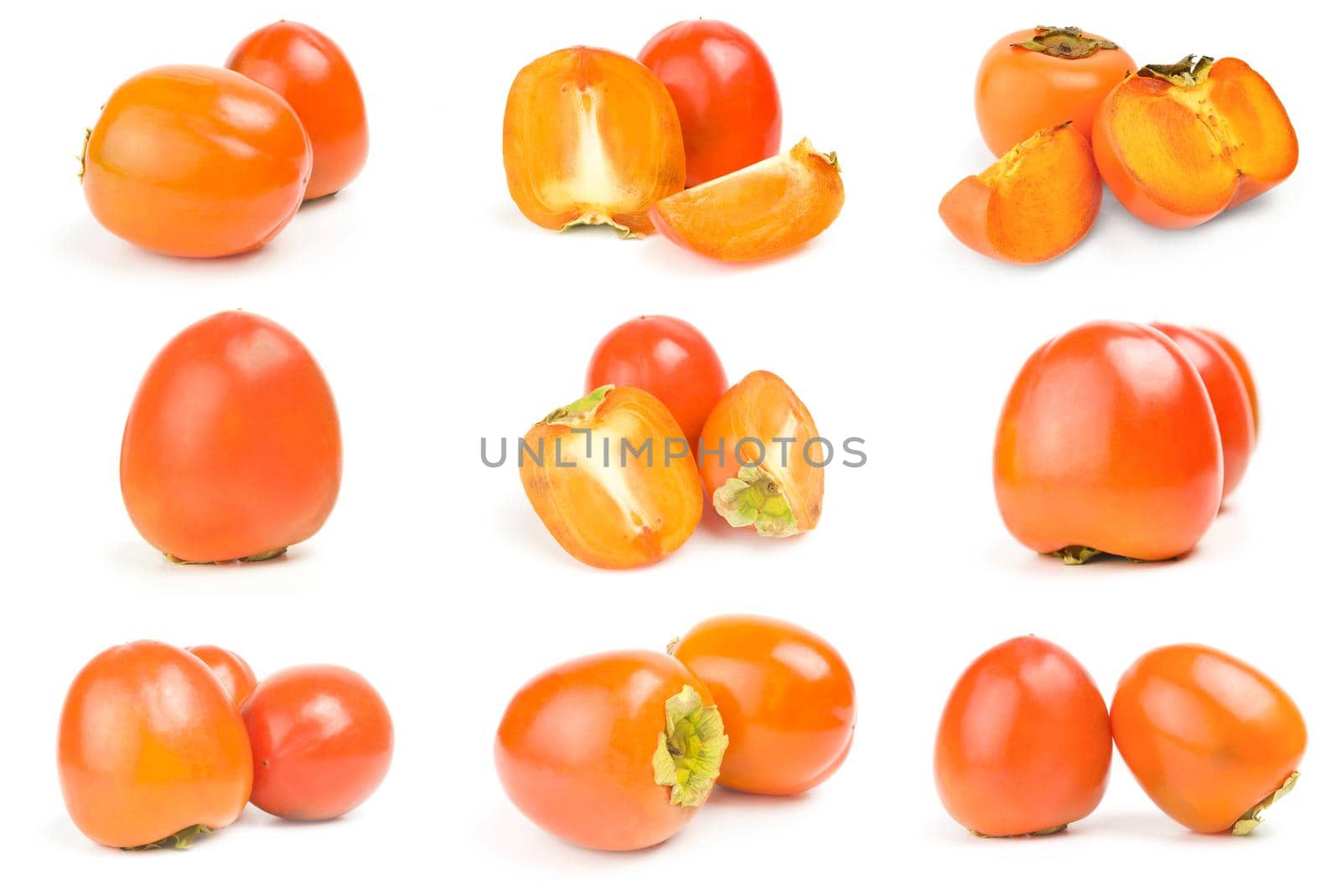 Collage of persimmon ( Kaki ) on a isolated white background by Proff