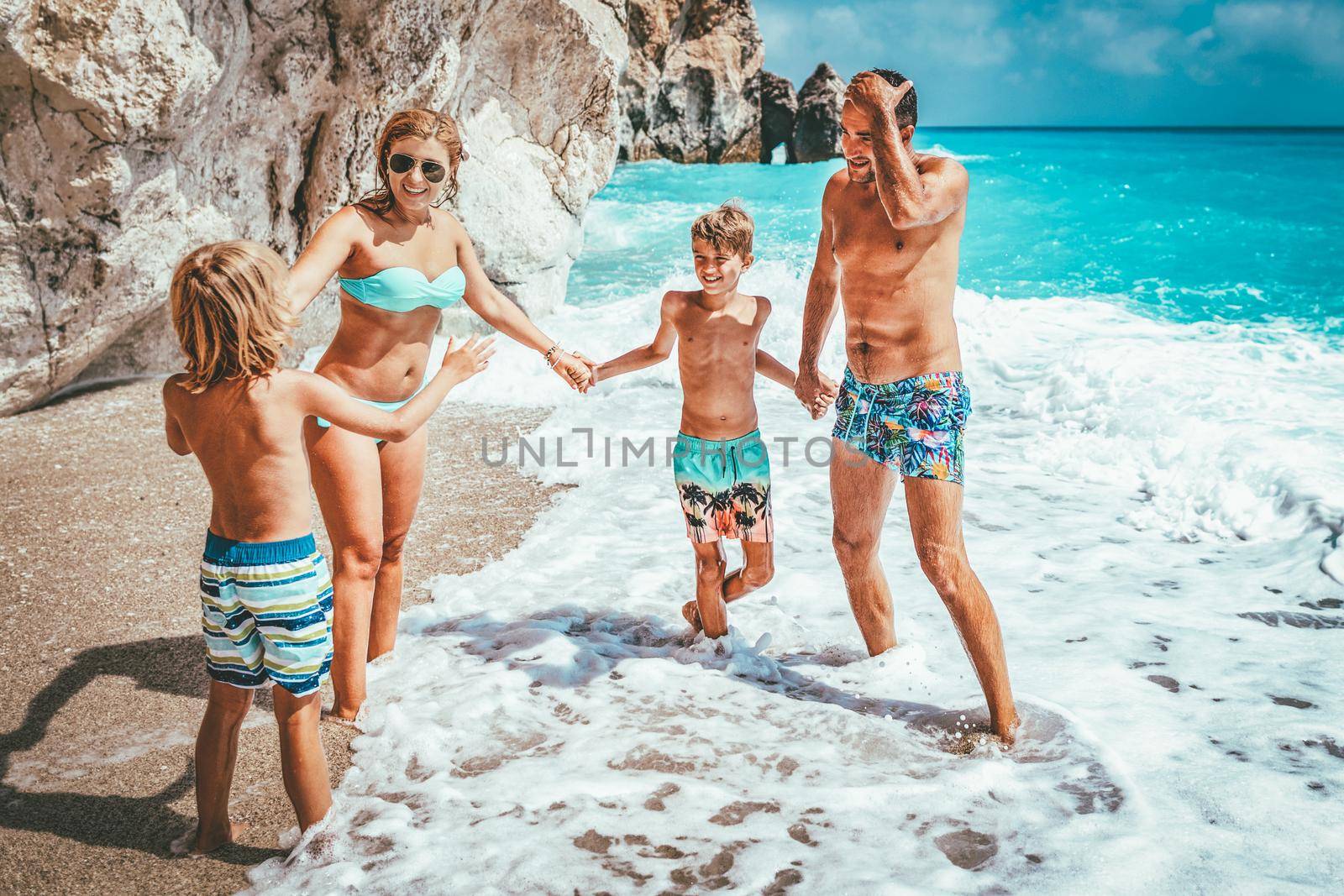 Young family on vacation have a lot of fun. 