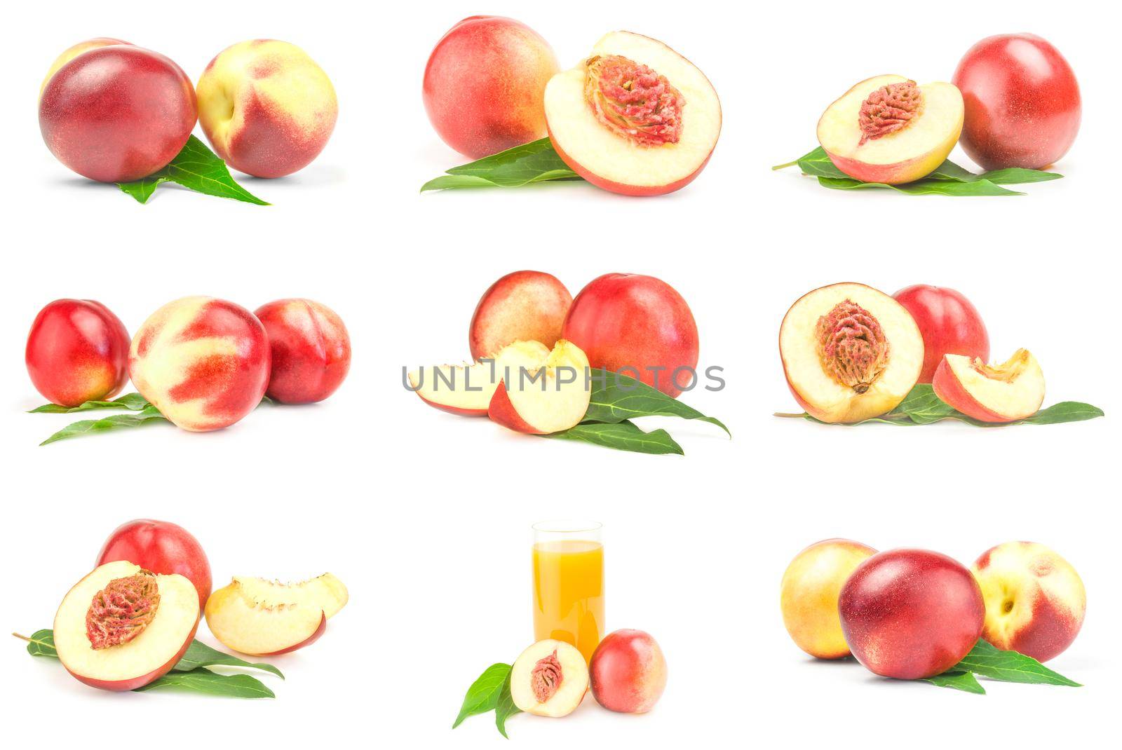 Group of isolated peaches isolated on a white background with clipping path
