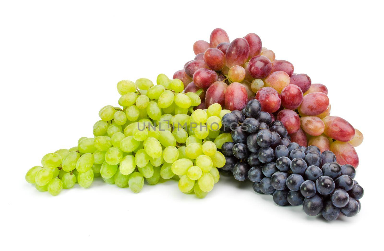 Ripe green and purple grapes isolated on white by Proff