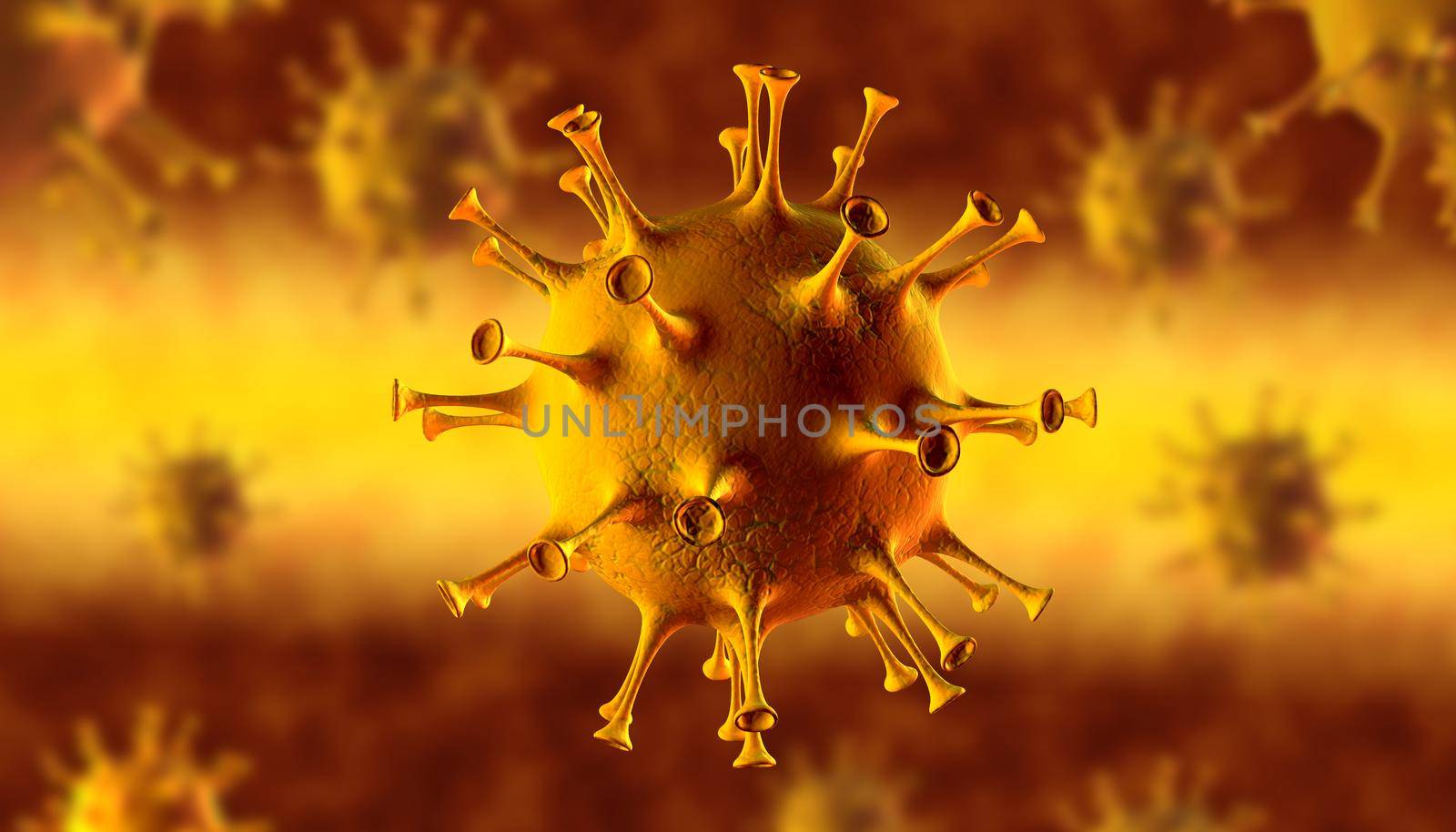 Chinese influenza – called a Coronavirus or 2019-nCoV, which has spread around the world. 3D render.