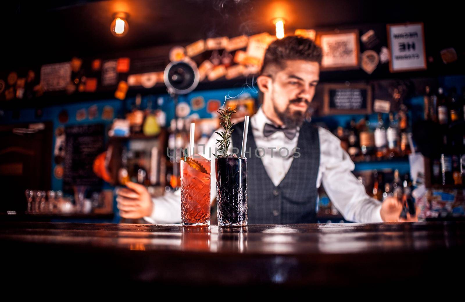 Bartender creates a cocktail at the brasserie